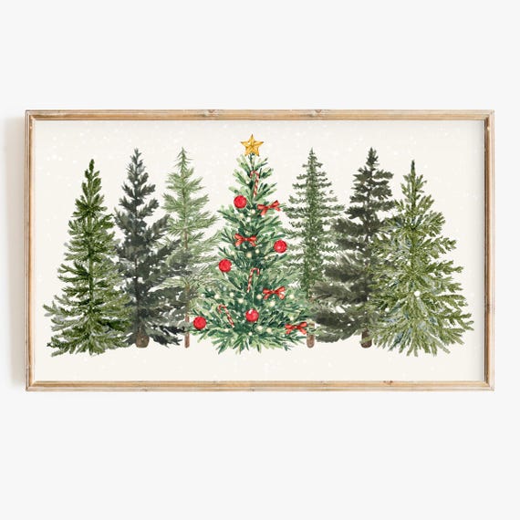 Christmas Tree Watercolor Art Print, Minimalist Holiday Decor