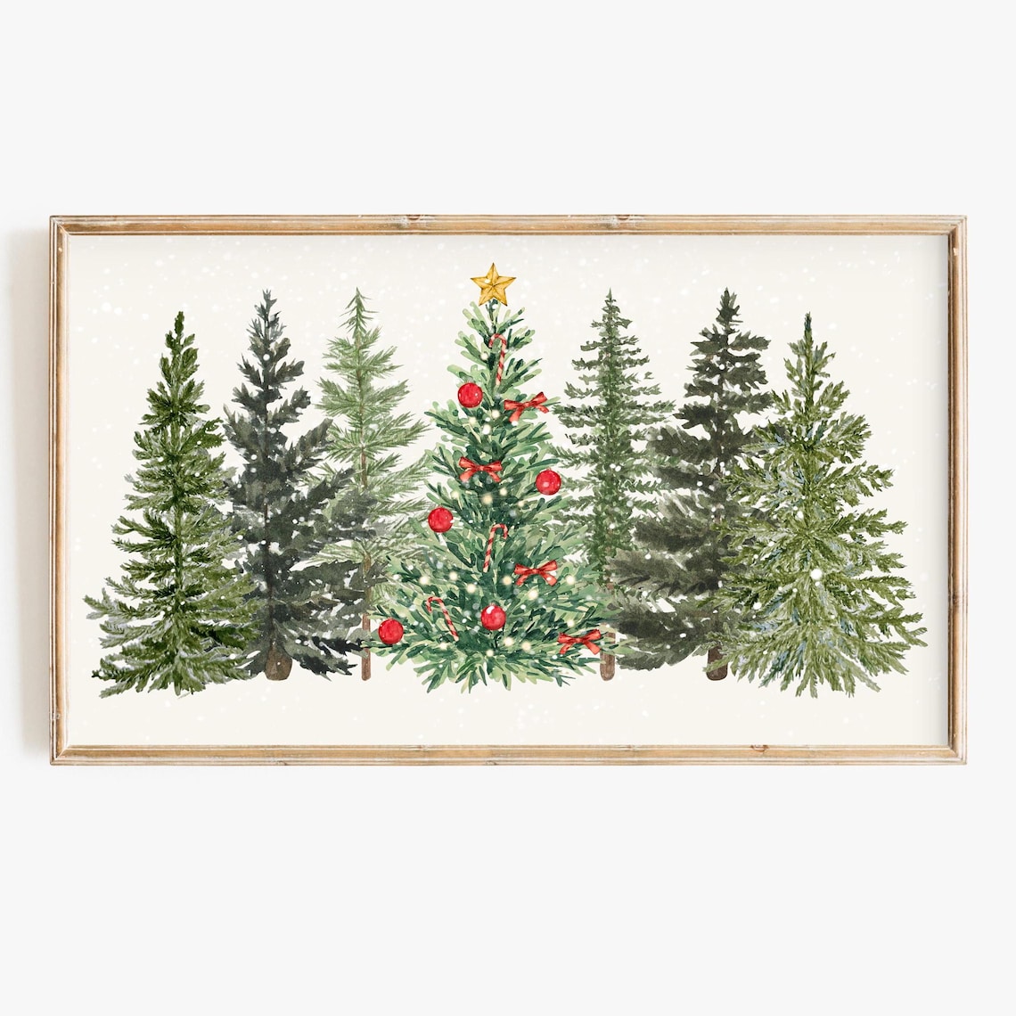Christmas Tree Watercolor Art Print, Minimalist Holiday Decor