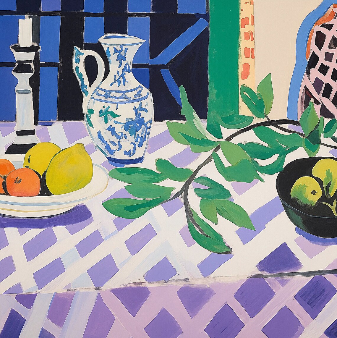 Boho Citrus Tablescape Art Print, Maximalist Still Life - Image 2