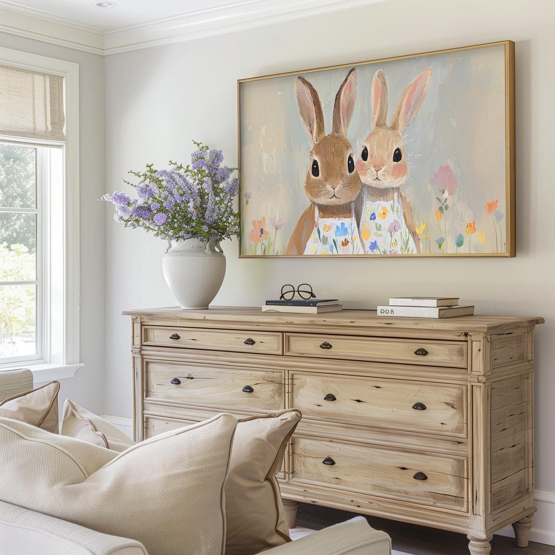Frame Tv Art Easter Bunny Wildflower Spring Frame Tv Art Cute Rabbit Kids Art For Tv Background - Image 5