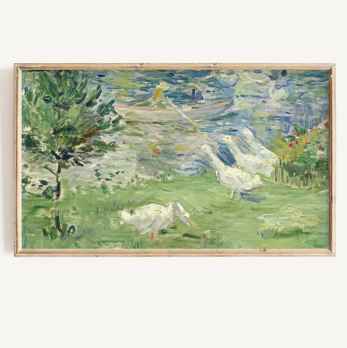 Vintage Goose and Lake Painting, Spring Art Print