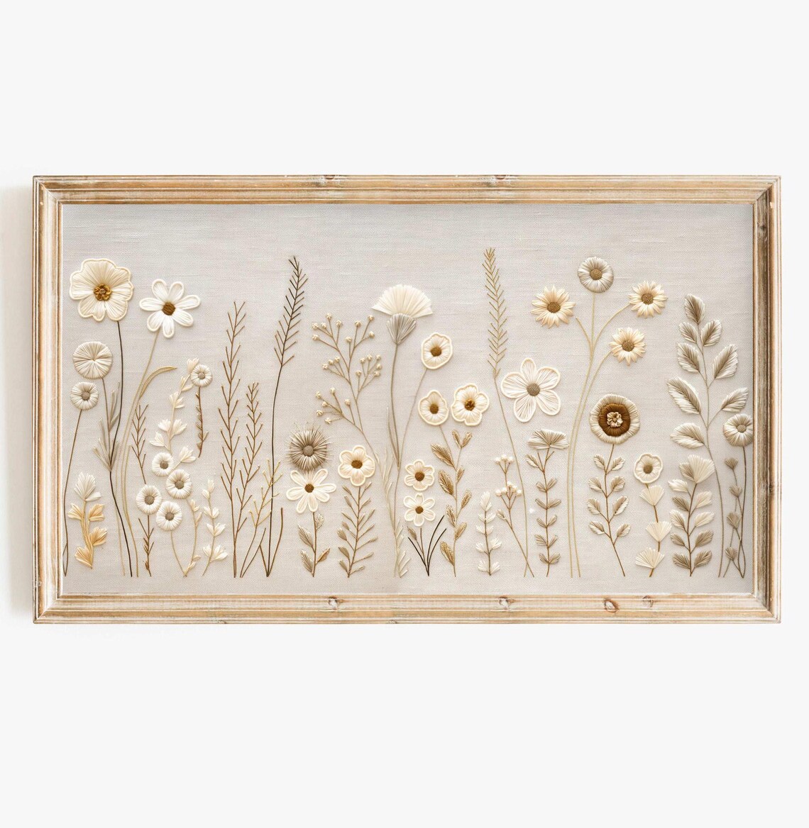 Wildflower Embroidery Neutral Farmhouse Art Print