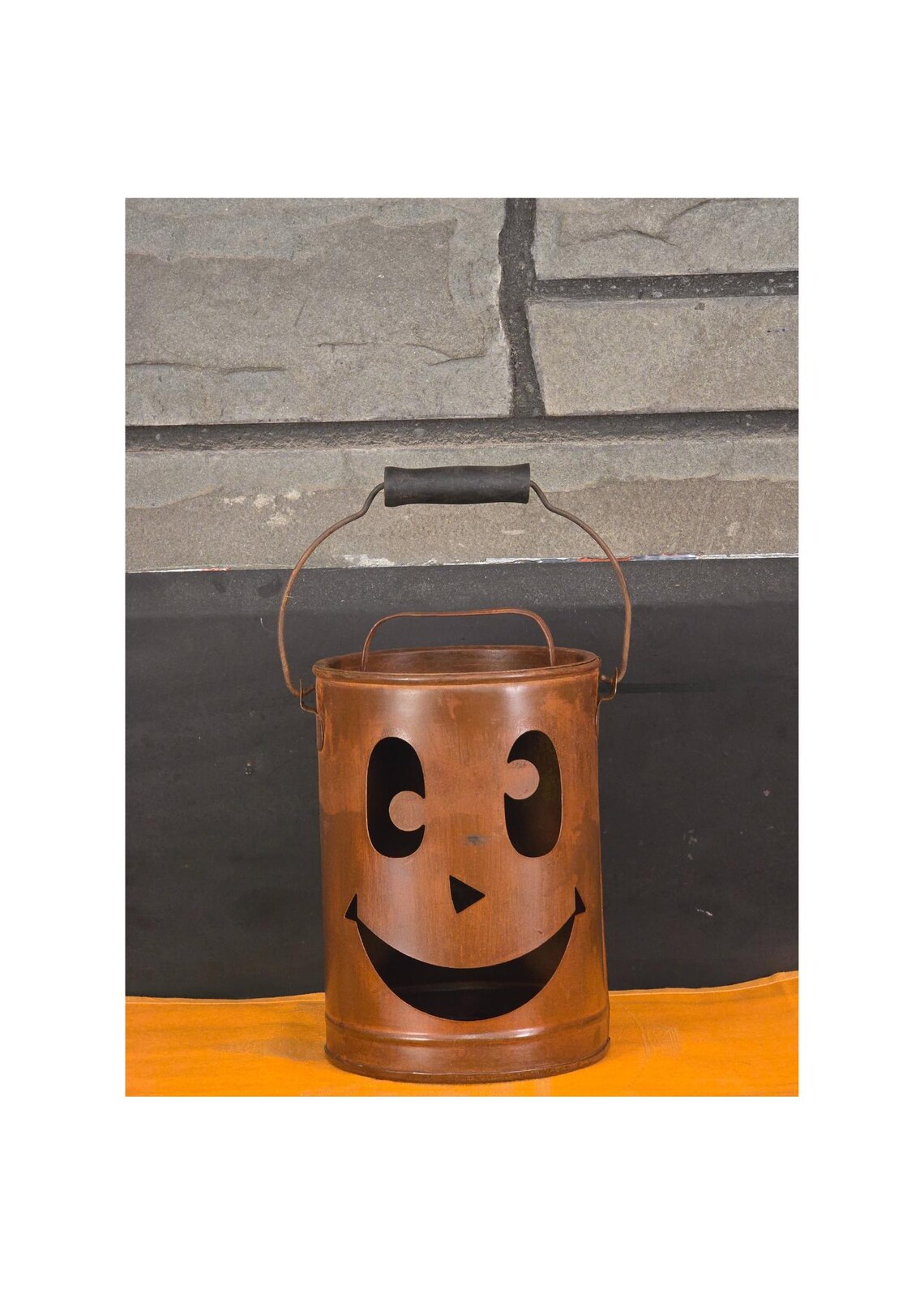 Metal Jack O Lantern Face Bucket Rustic Copper Halloween Candy Pail Decor