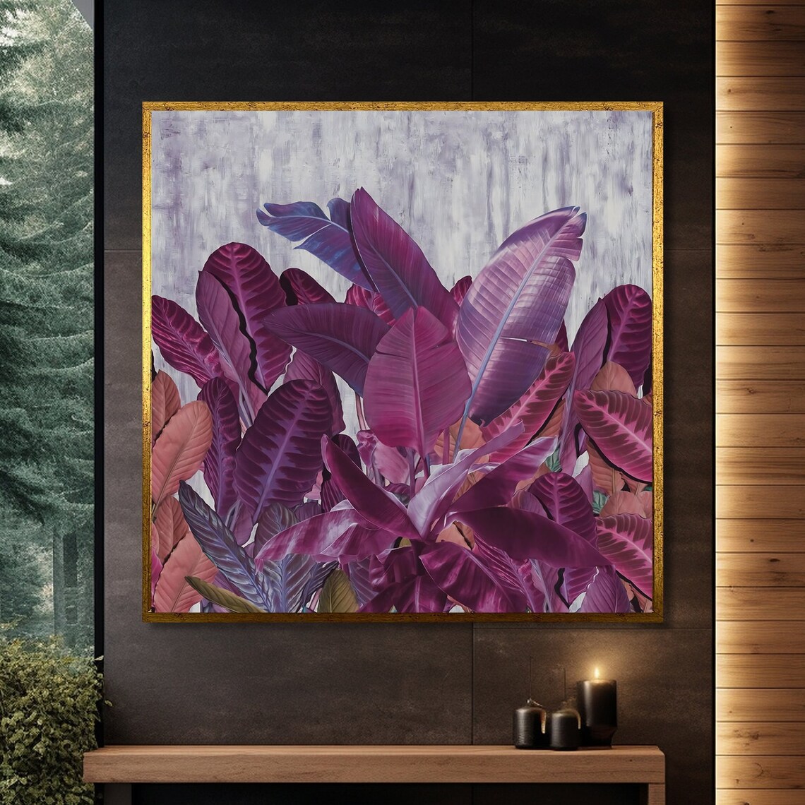 Lush Purple Foliage Painting, Modern Botanical Art