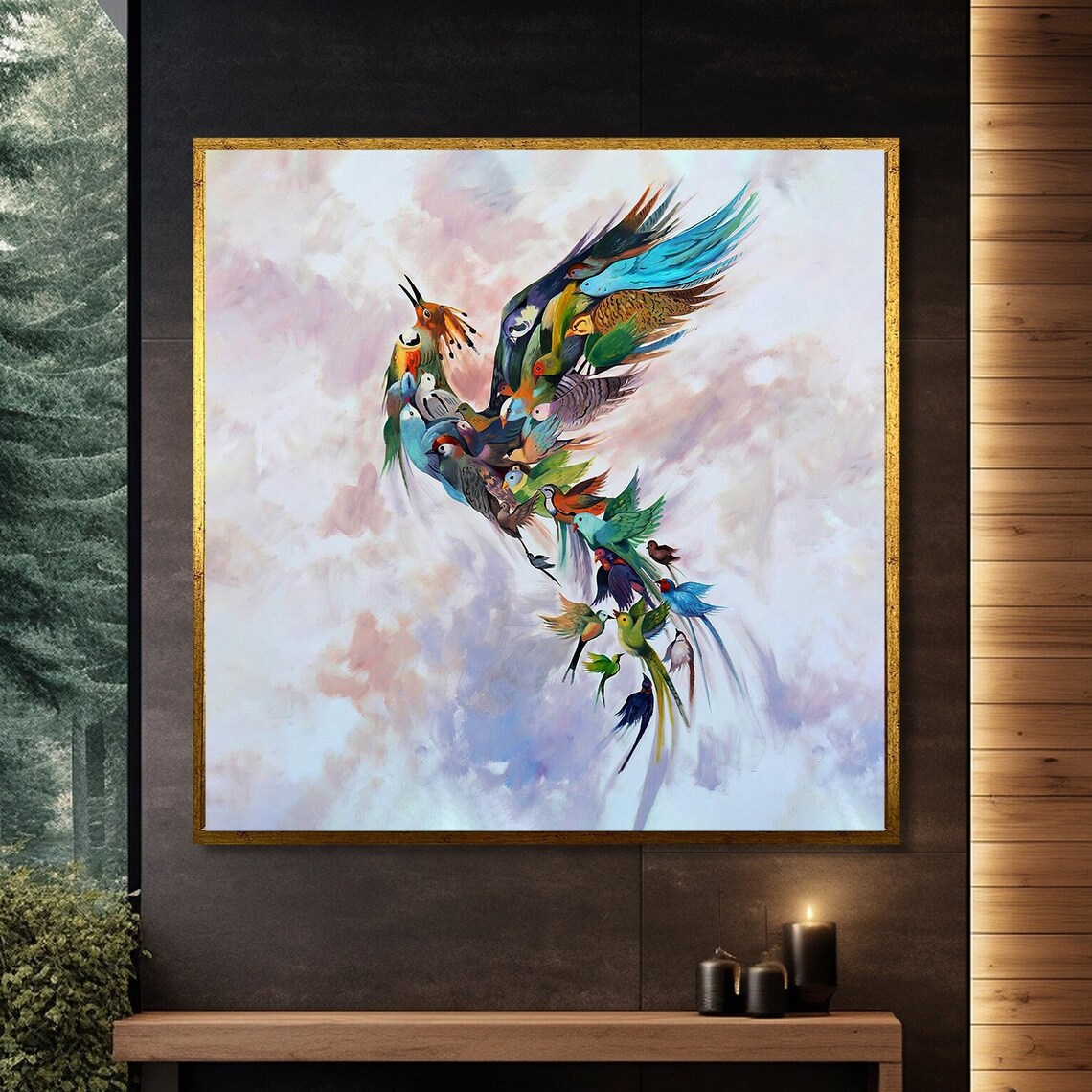 Vibrant Bird Composition, Artistic Home Decor