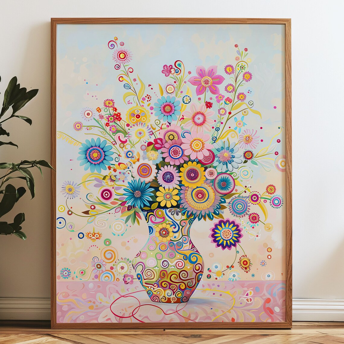 Beautiful Colorful Spring Blossom Bouquet Patterned Vase Art Poster