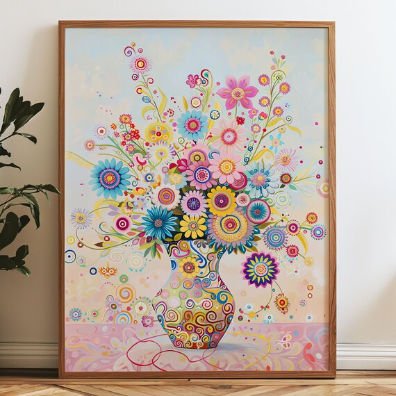 Beautiful Colorful Spring Blossom Bouquet Patterned Vase Art Poster