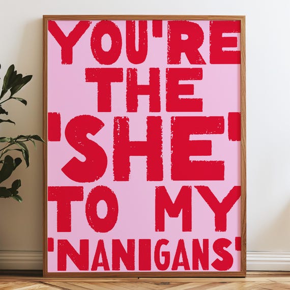Galentines Day Print Funny Friendship Quote Pink Red Decor