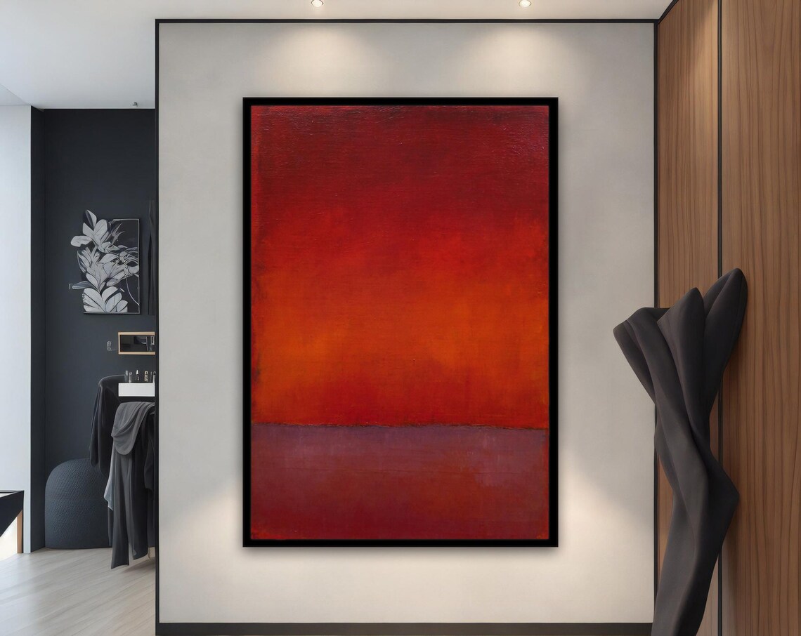 Bold Red Color Field Abstract Modern Minimalist Painting Wall Art - Image 5