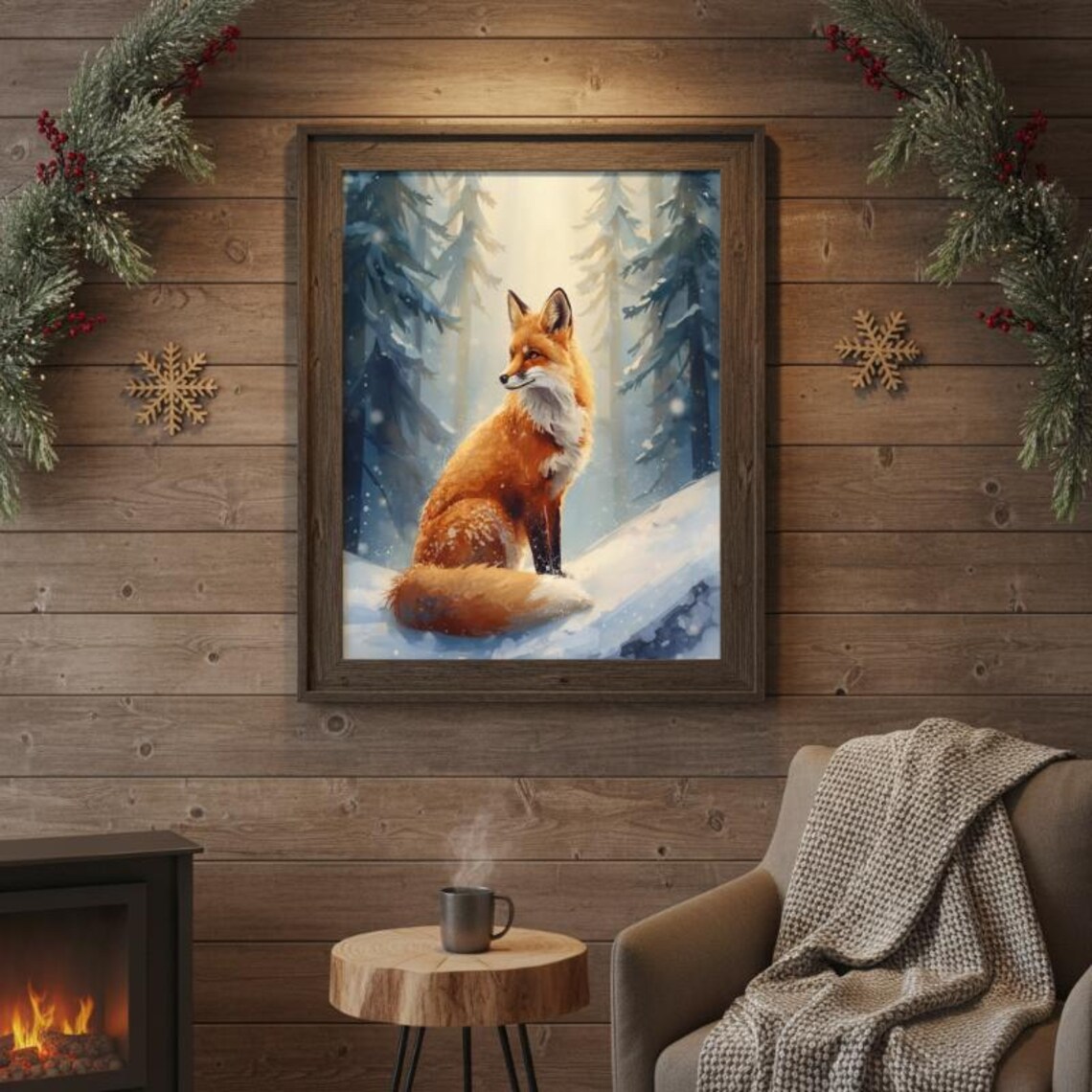 Red Fox Snowy Winter Forest Wildlife Cozy Cabin Decor Poster