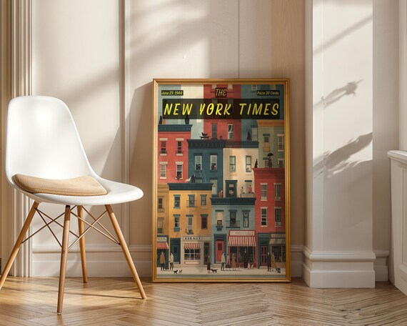 The New York Times Vintage Poster June 23 1944 Retro NYC Brownstone Street Art