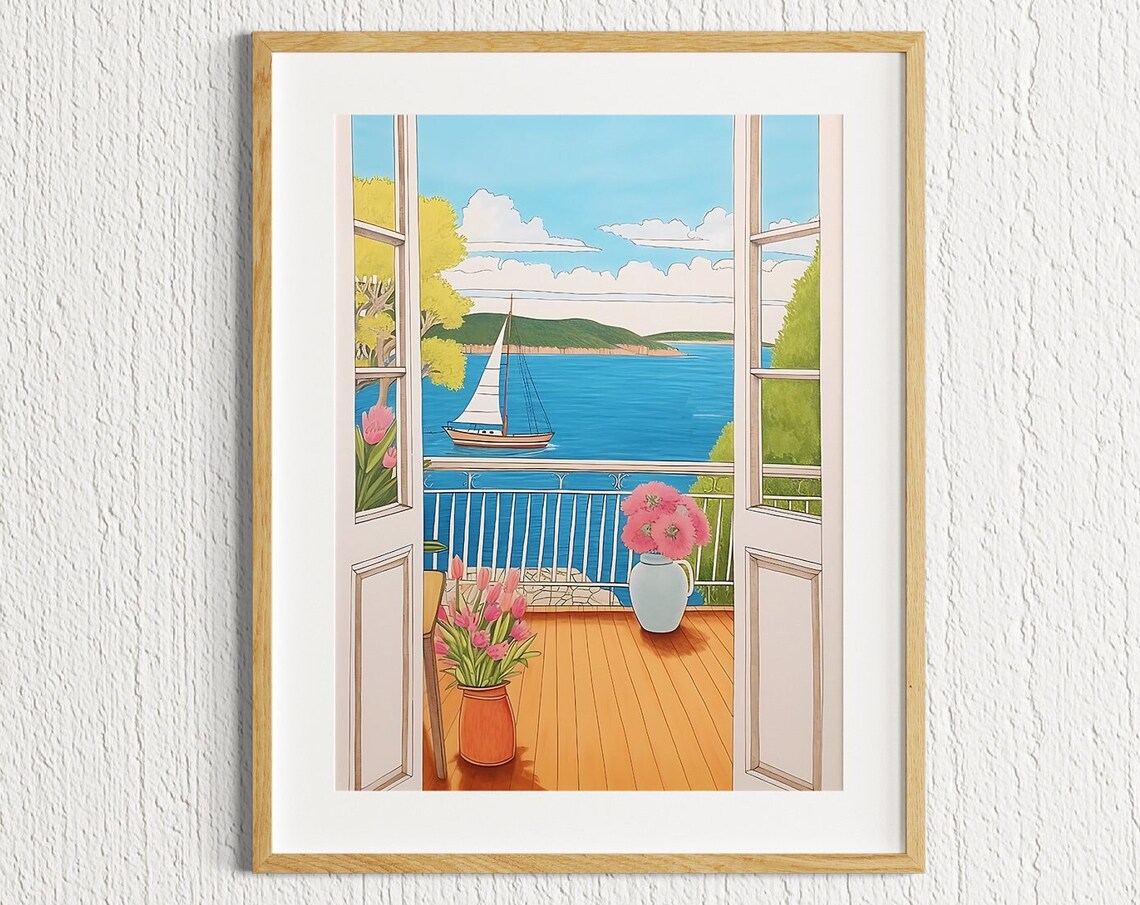 Sea View Malta Travel Poster, Landscape Art Print - Image 3