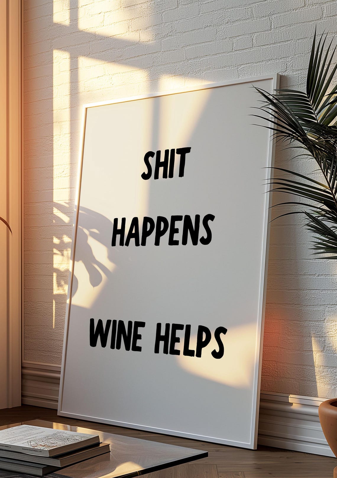 Funny Shit Happens Wine Helps Quote Typography Kitchen Print - Image 2