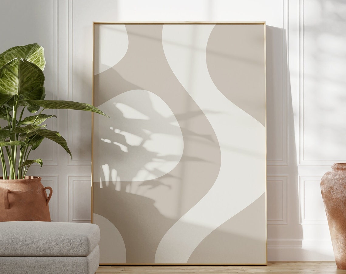 Beige Wavy Abstract Shapes Retro Groovy Minimalist Art Poster - Image 5