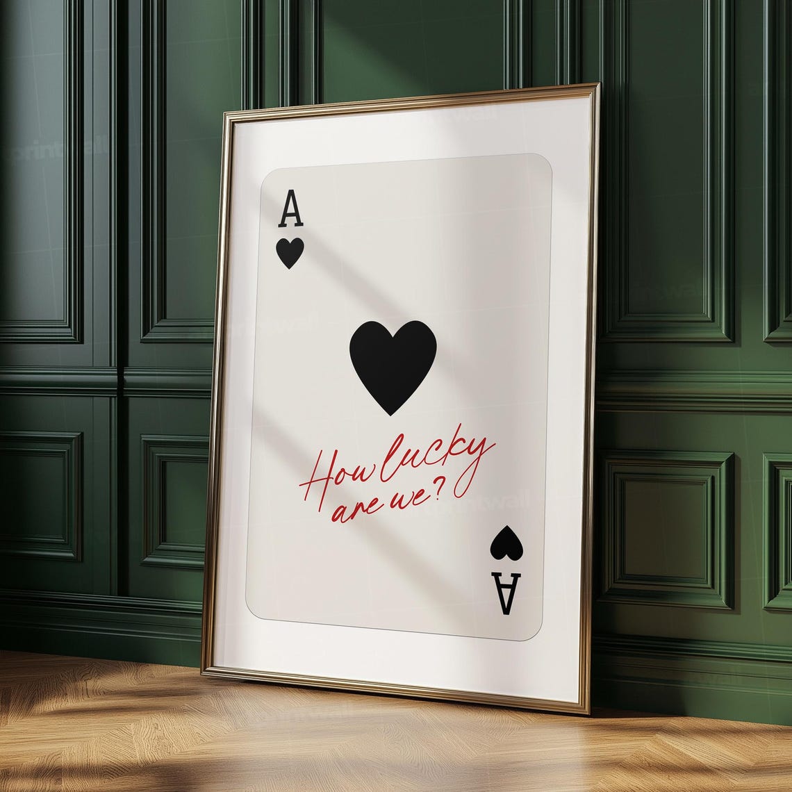 Ace Of Hearts How Lucky Are We Red Script Card Typography Poster