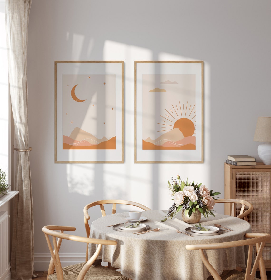 Sun and Moon Boho Desert Landscape Set of 2 Minimalist Poster - Image 2