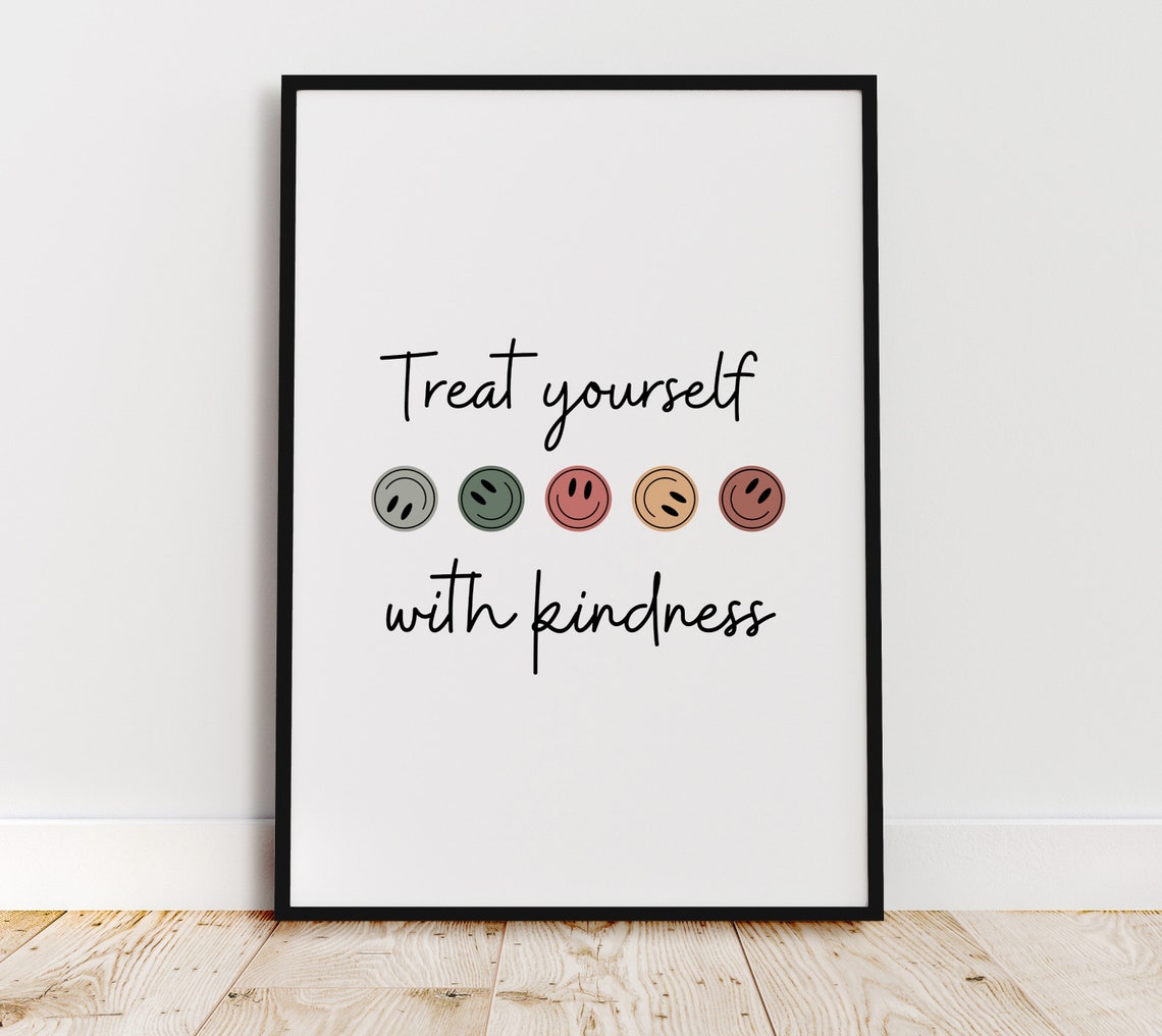 Treat Yourself With Kindness Smiley Face Boho Minimalist Poster - Image 8