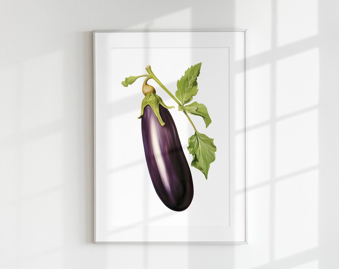 Eggplant Vegetable Poster, Vintage Minimal Kitchen Art