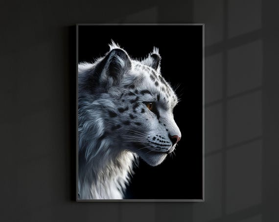 Snow Leopard Photo Poster, Minimal Modern Wildlife