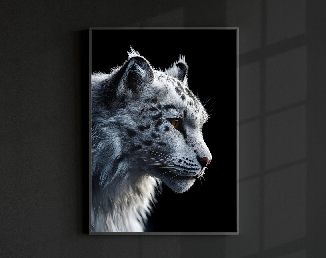 Snow Leopard Photo Poster, Minimal Modern Wildlife