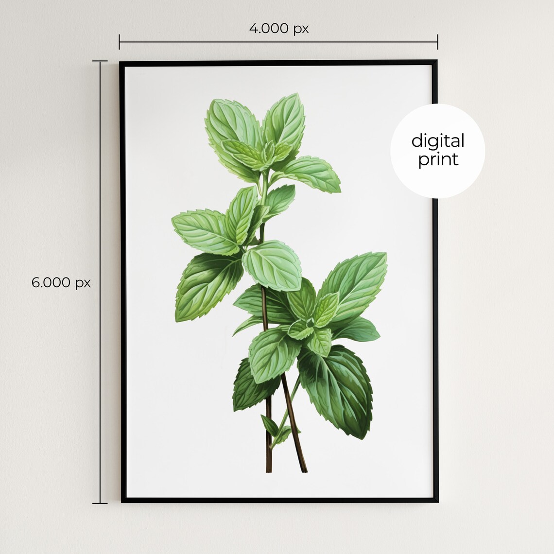 Mint Botanical Kitchen Art Print, Fresh Herb Study - Image 2