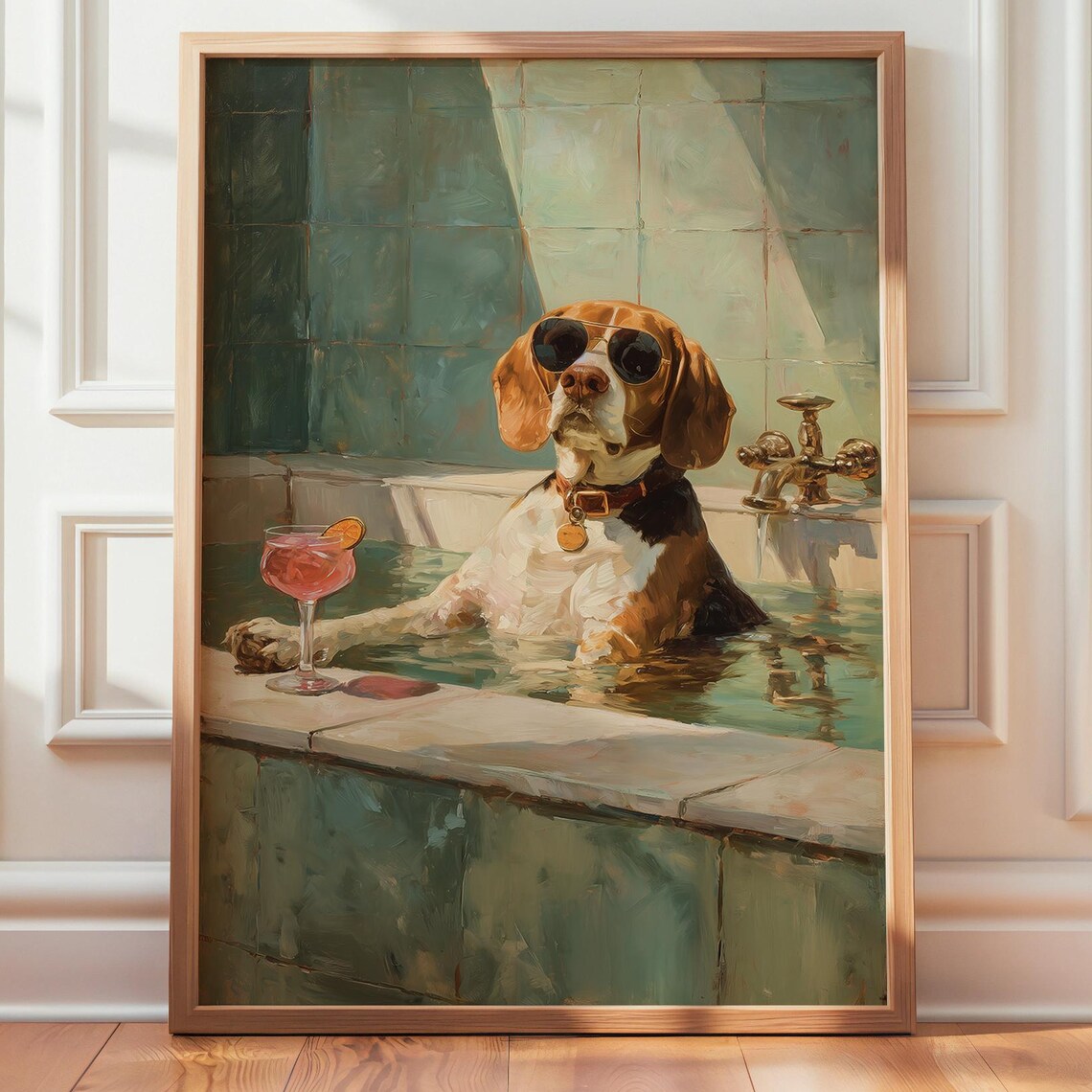 Beagle Bathroom Dog Retro Oil Painting Art Print