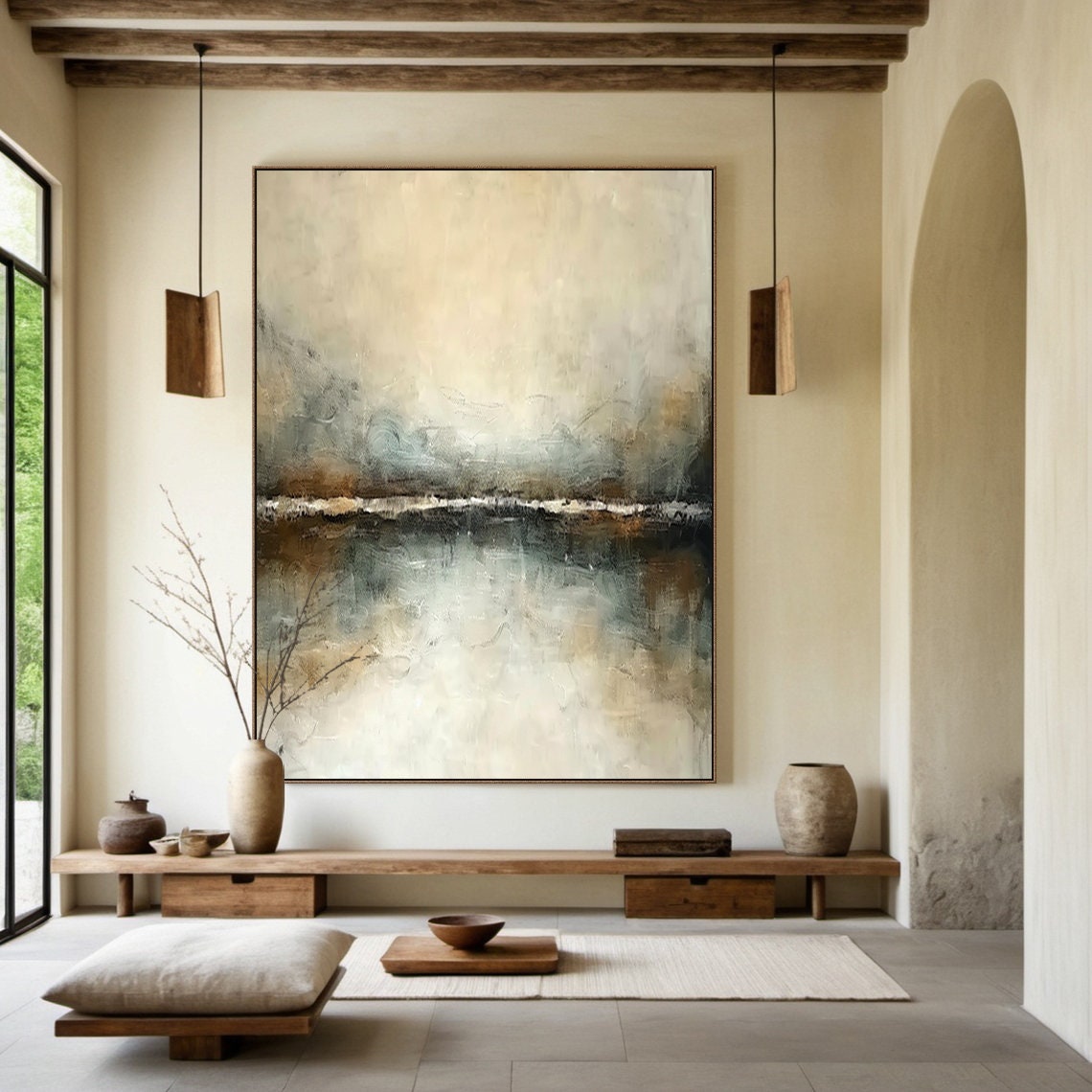 Brown Grey Abstract Horizon Earthy Textured Minimalist Art Poster - Image 3