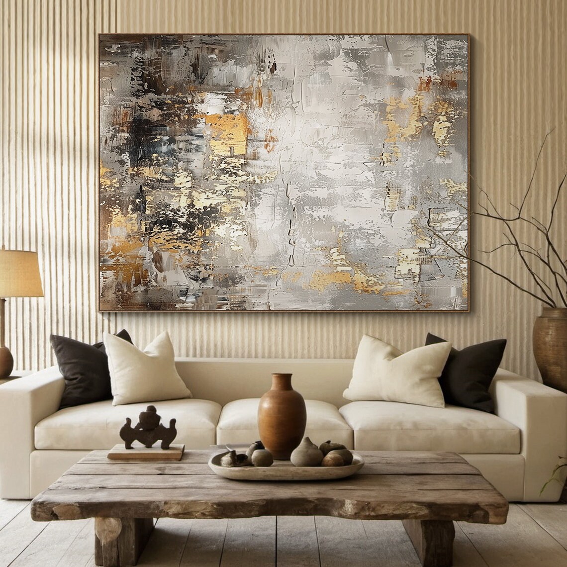 Grey Abstract Texture Oil Painting, Modern Room Art - Image 3