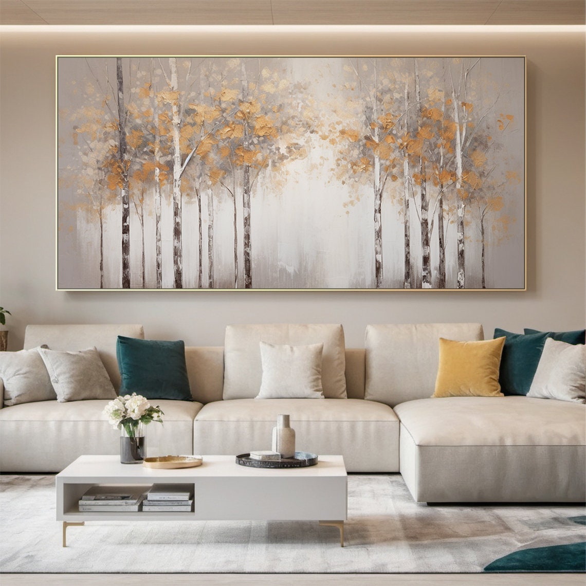 Golden Birch Forest White Bark Trees Beige Abstract Nature Poster