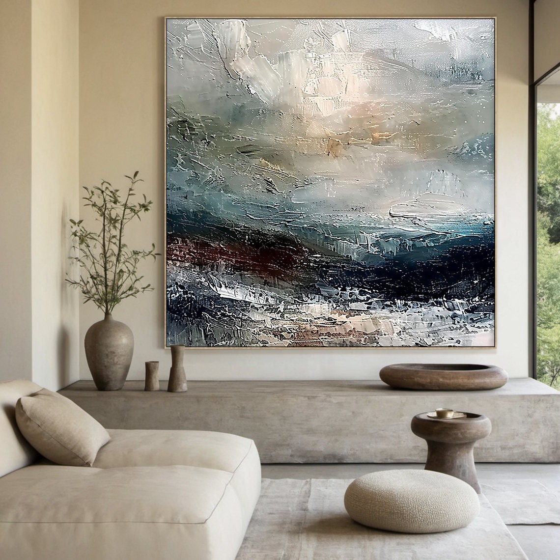 Soft Blue Grey Misty Abstract Gentle Washed Modern Art Poster - Image 4