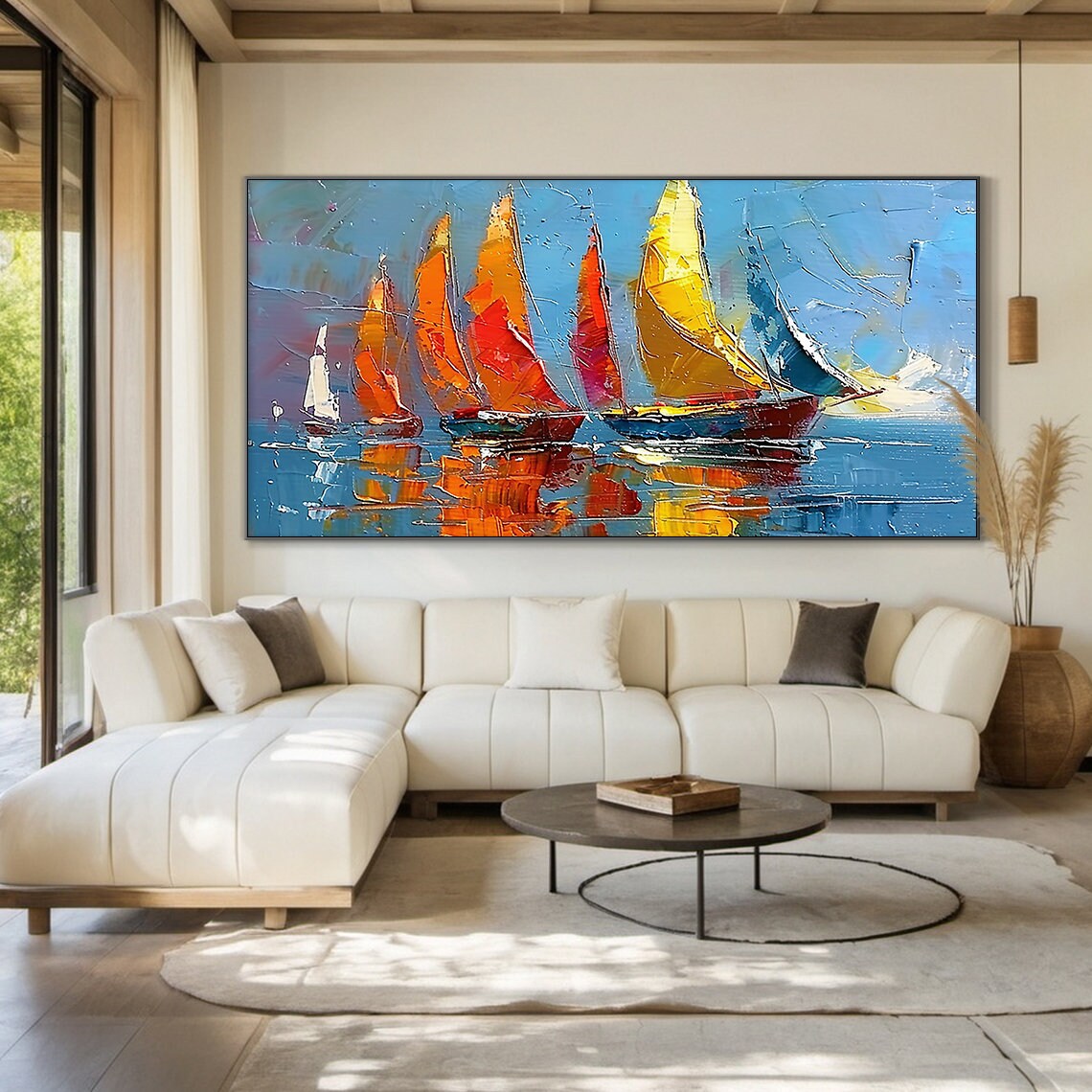 Bright Colorful Sailboats Sails Blue Sea Impasto Regatta Poster - Image 4