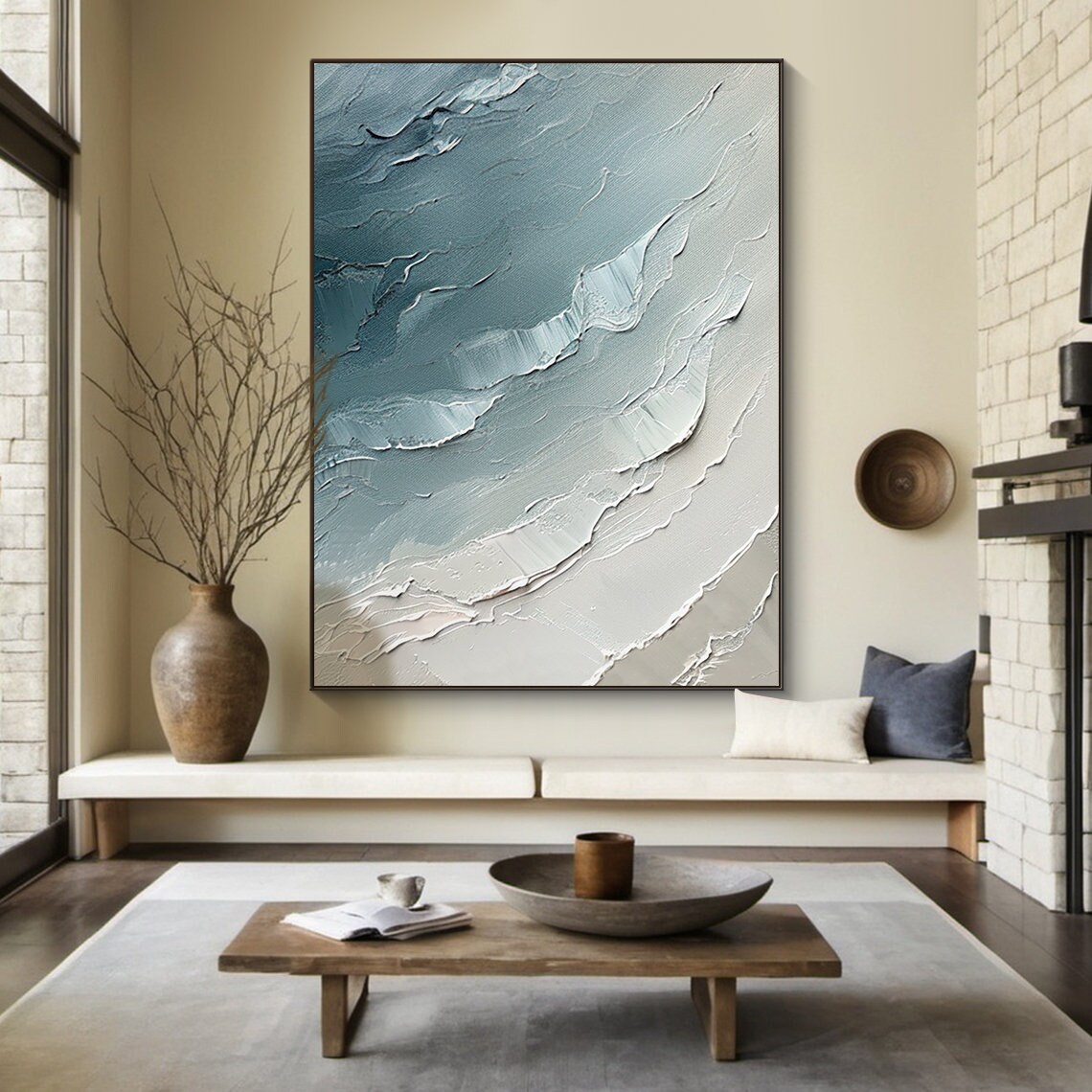 Blue Ocean Waves Abstract Painting, Living Room Art Print - Image 3