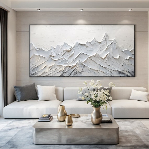 Large Grey Abstract Mountains Oil Painting Beige 3d Textured Mountains Landscape Handmade Painting Modern Natural Living Room Art