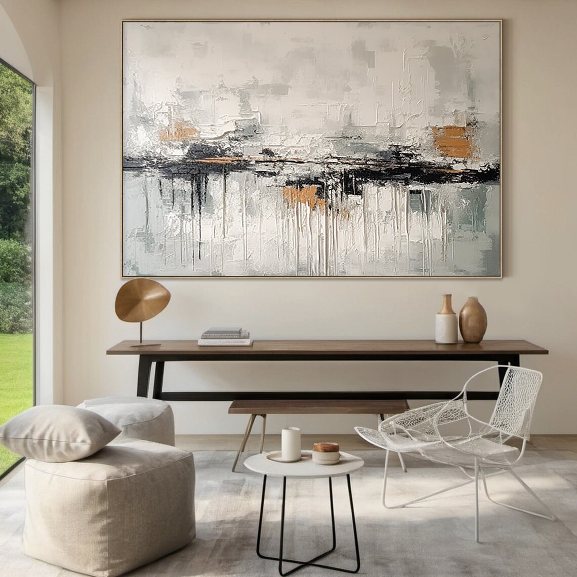 White And Grey Wabi Sabi Wall Decor Art White Abstract Art Large Black Textured Handmade Painting Modern Home Decor - Image 5