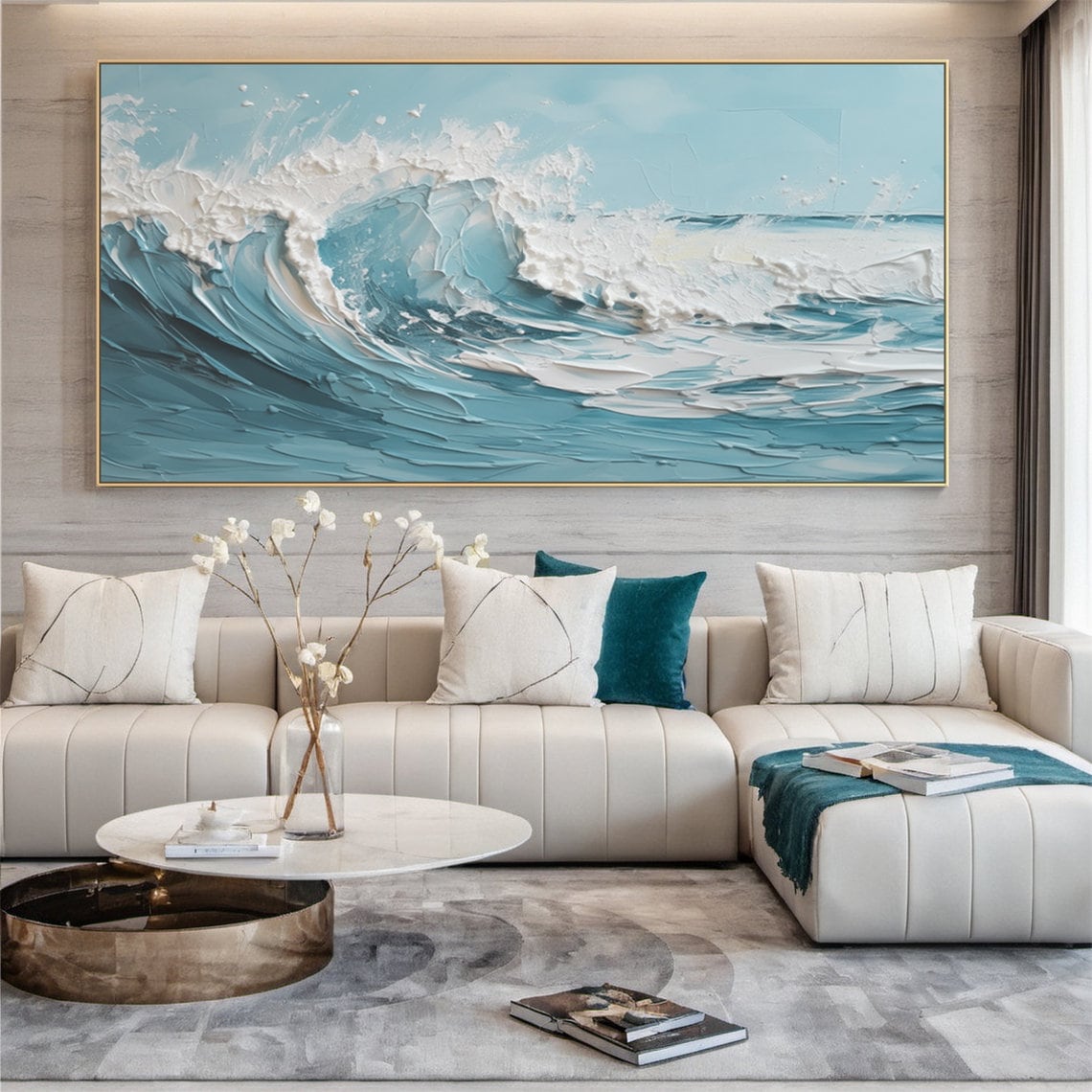 Blue Ocean Waves Abstract Art Print, Living Room Decor