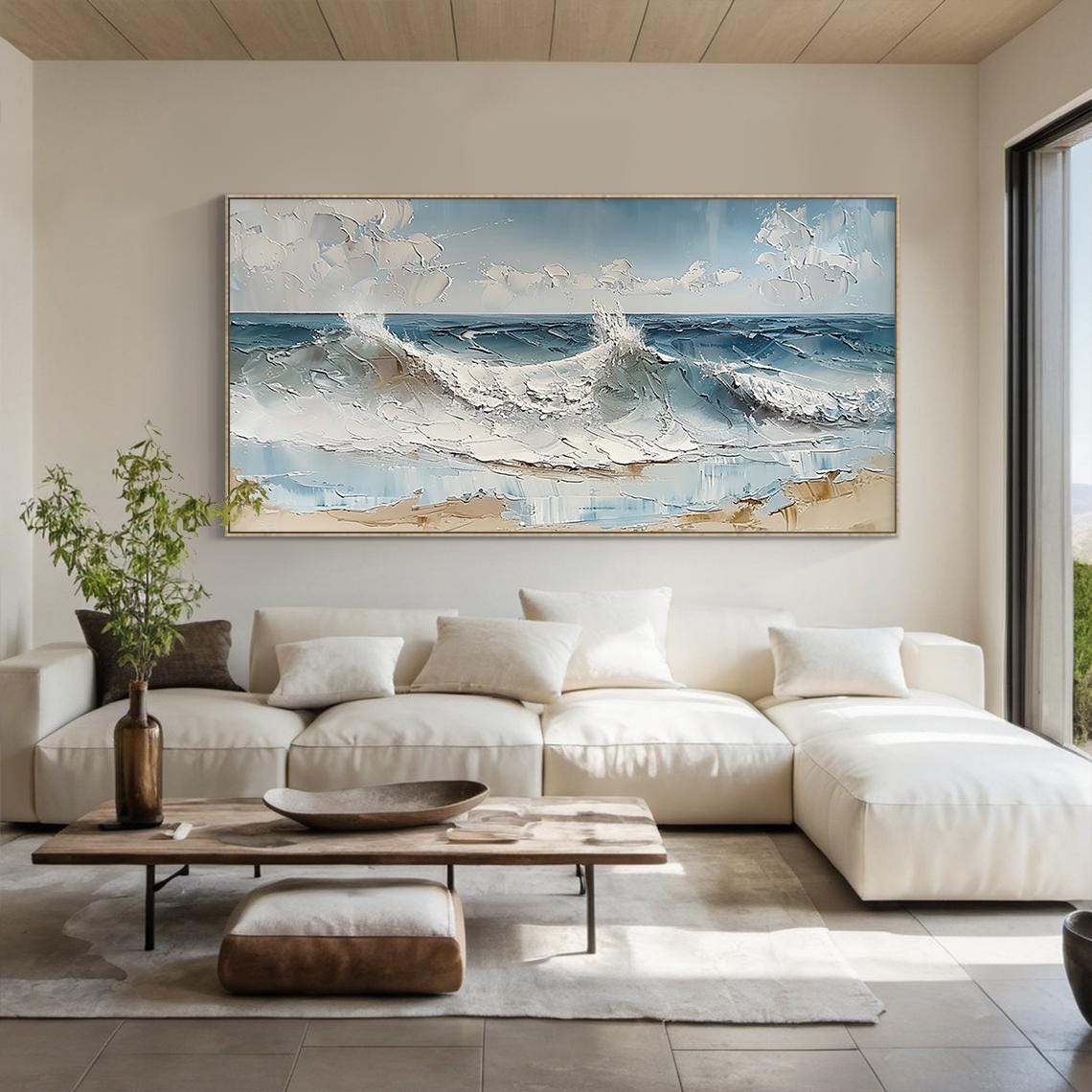Blue Sea Wave Crash Textured Painting Beach Foam Wall Art Poster - Image 6