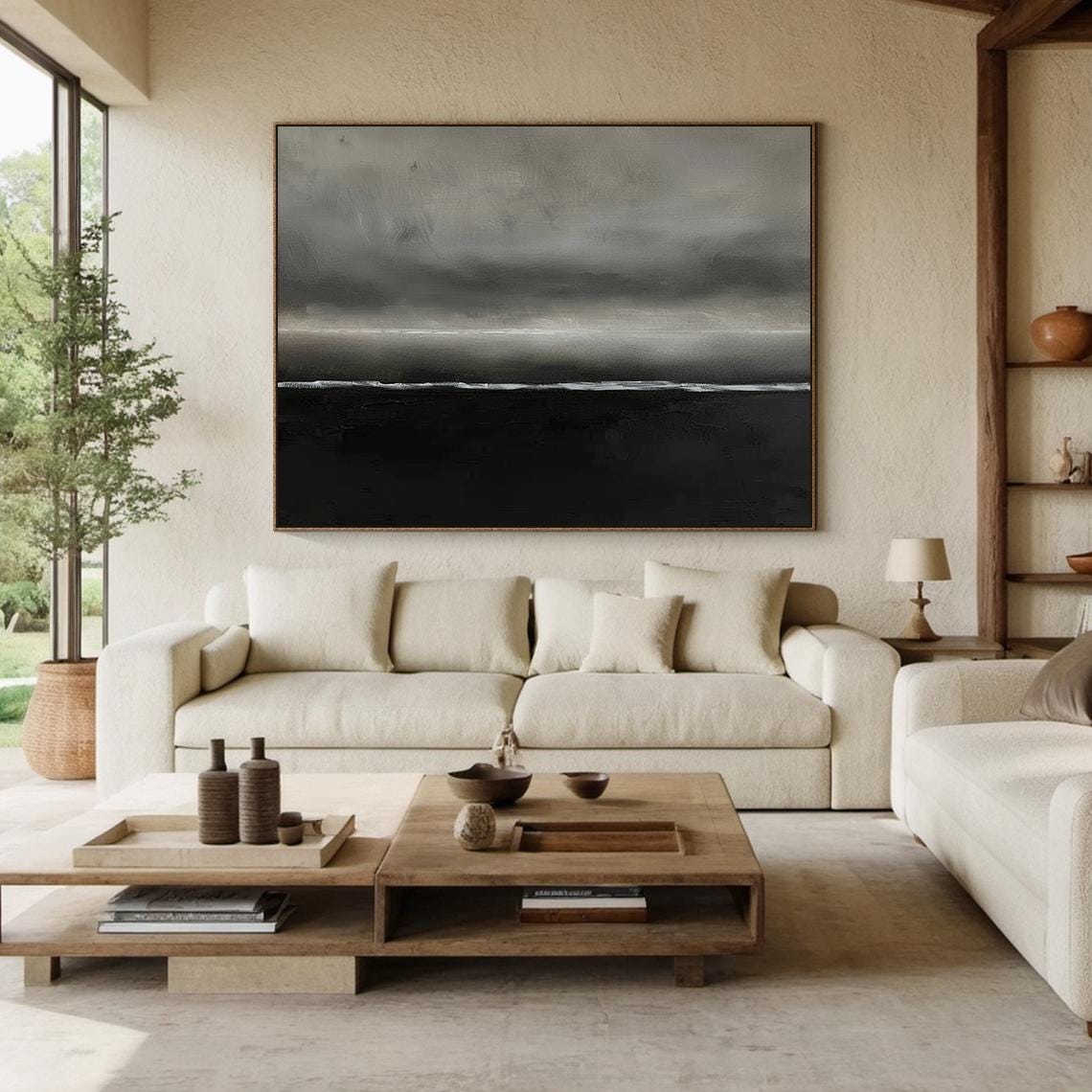 Grey Black Gradient Abstract Painting Moody Horizon Modern Wall Art - Image 4