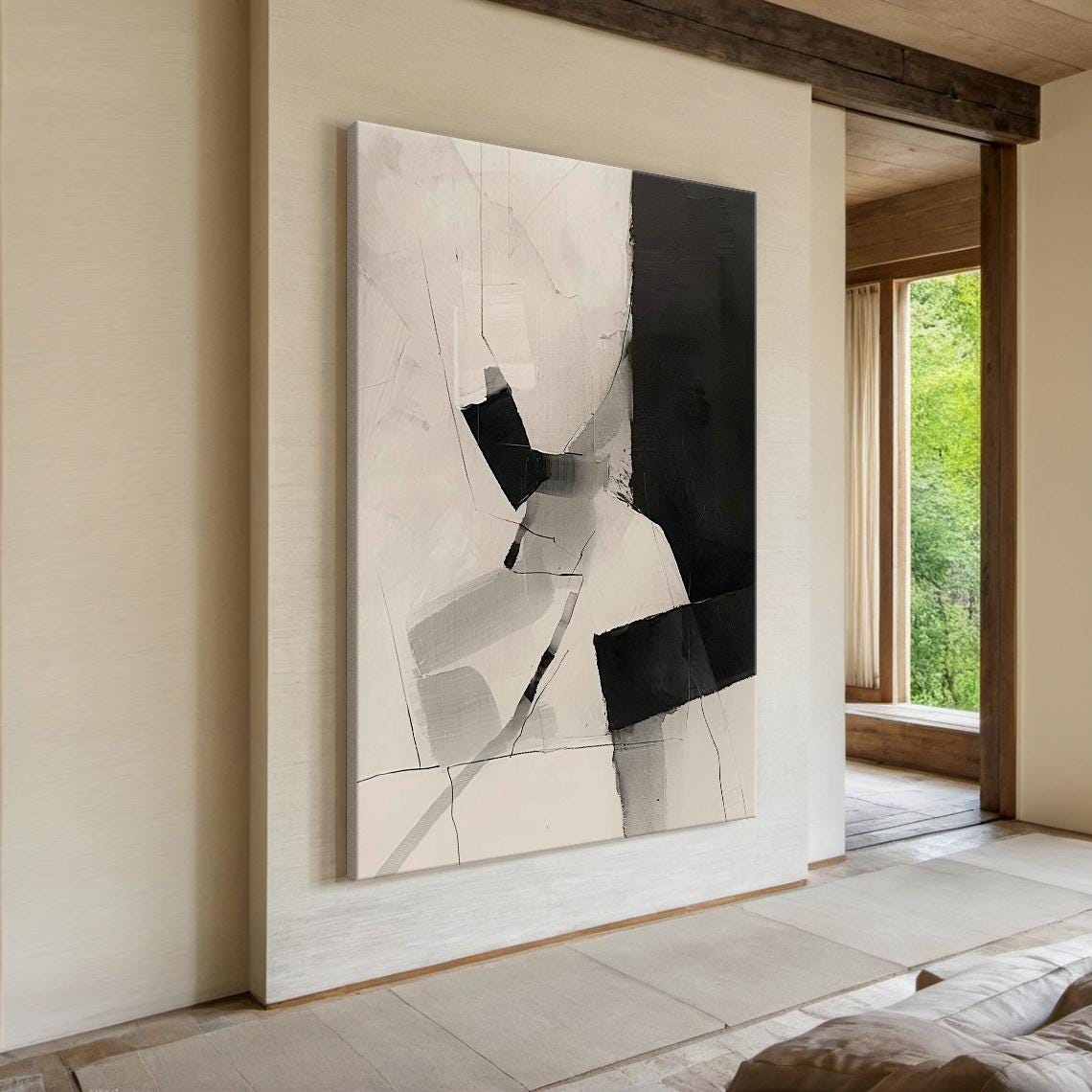 Beige Abstract Oil Painting Decorative Painting Beige Simple Wabi Sabi Wall Painting Black Abstract Art Modern Home Decor Handmade Gift - Image 6