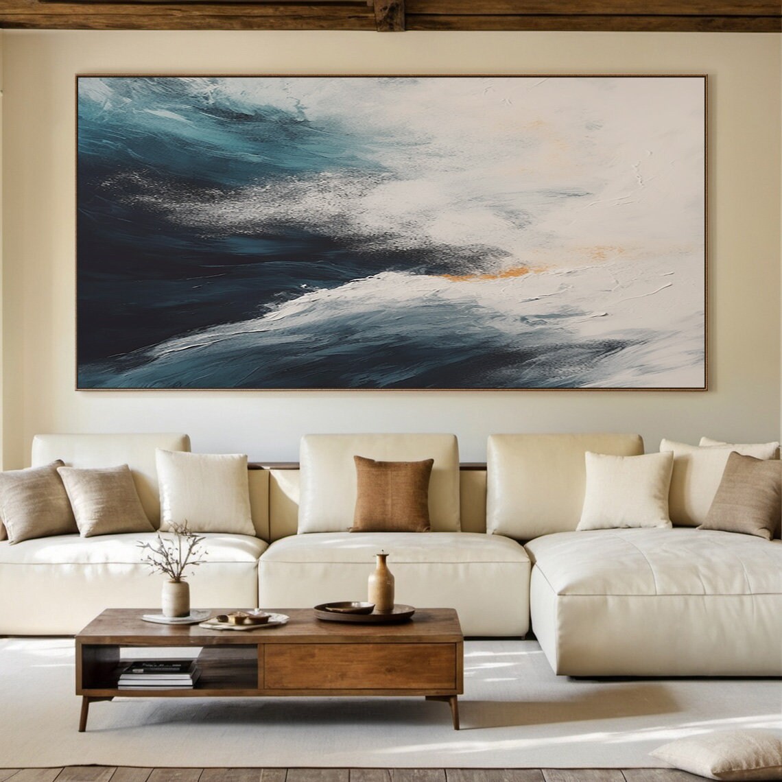 Blue Ocean Wave Abstract Art Print, Living Room Decor - Image 4