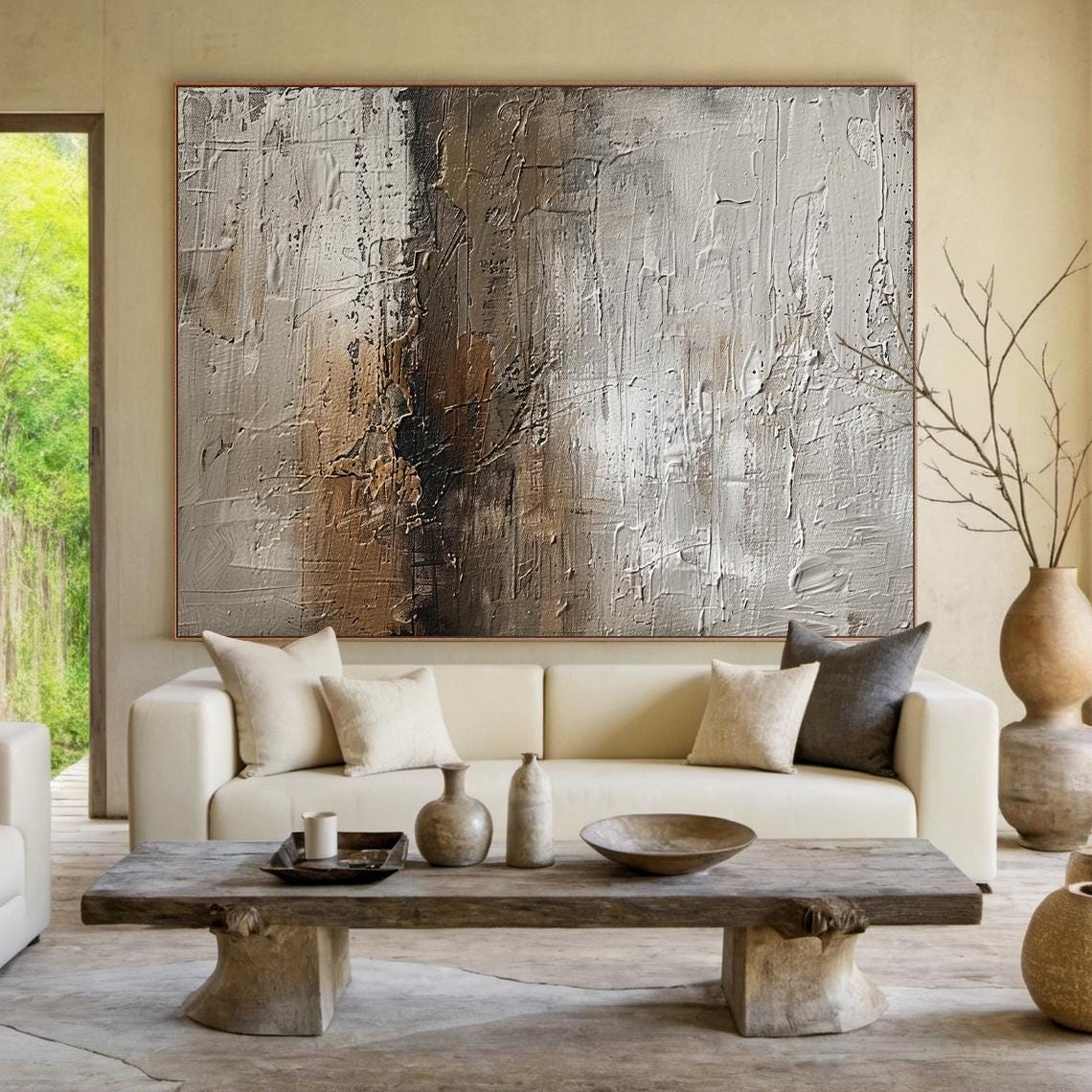 Original Gray And White Abstract Decorative Painting Gray And White Simple Wall Painting Coffee Color Abstract Art Living Room Decoration - Image 5