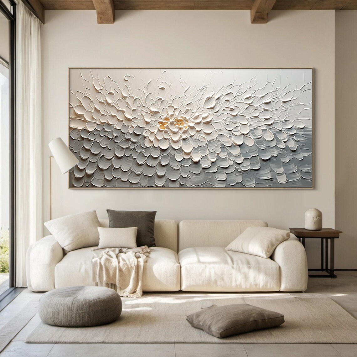 Gray Abstract Flower Painting, Modern Wall Art Print