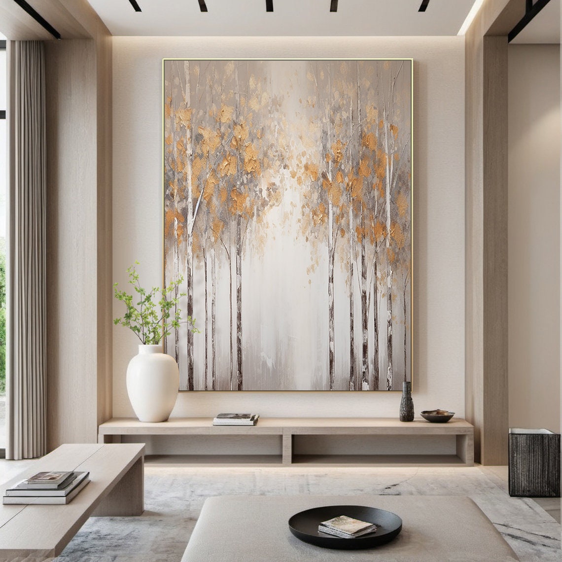 Golden Birch Forest White Bark Trees Beige Abstract Nature Poster - Image 3