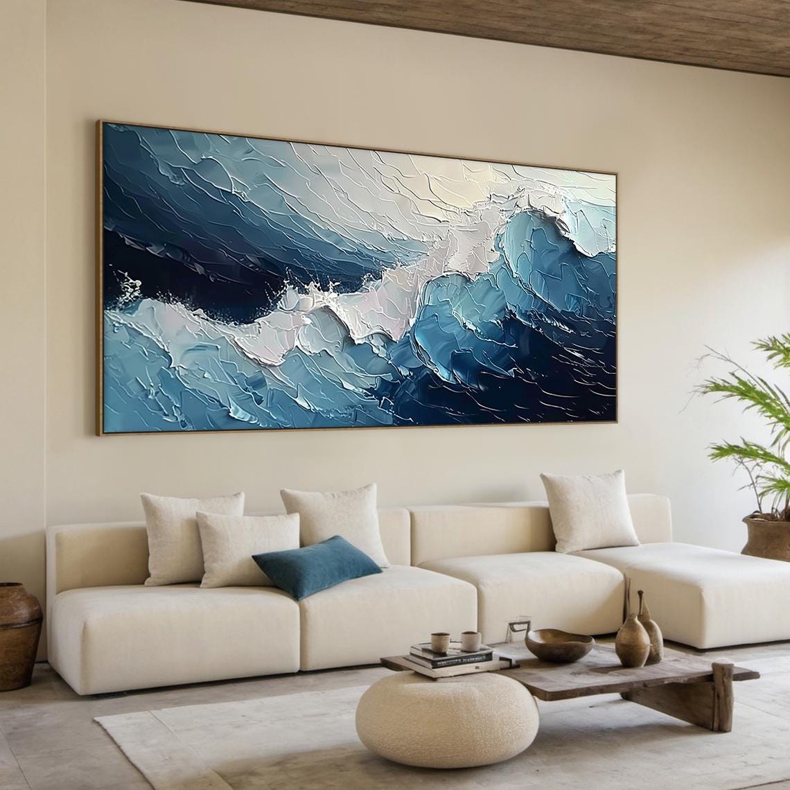 Dark Navy Storm Wave Crashing Impasto Moody Ocean Seascape Wall Art - Image 6