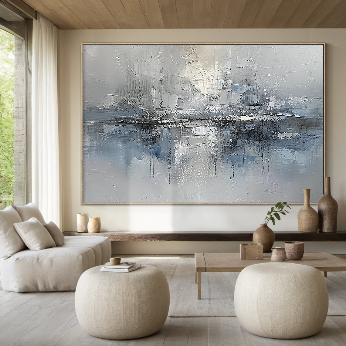 Light Blue Grey Misty Abstract Soft Textured Modern Art Poster - Image 2