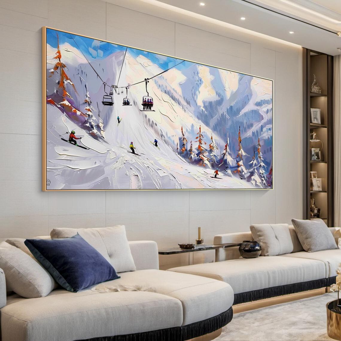 Ski Resort Chairlift Snowy Slopes Oil Painting Winter Sports Poster - Image 5