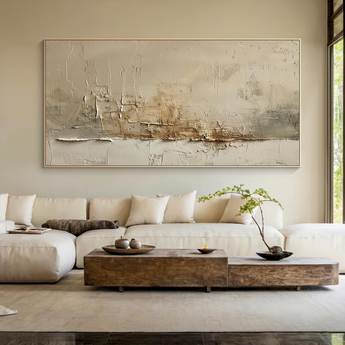 Brown Abstract Oil Painting Decorative Painting Beige Textured Wabi Sabi Wall Painting Beige Abstract Art Modern Home Decor - Image 5