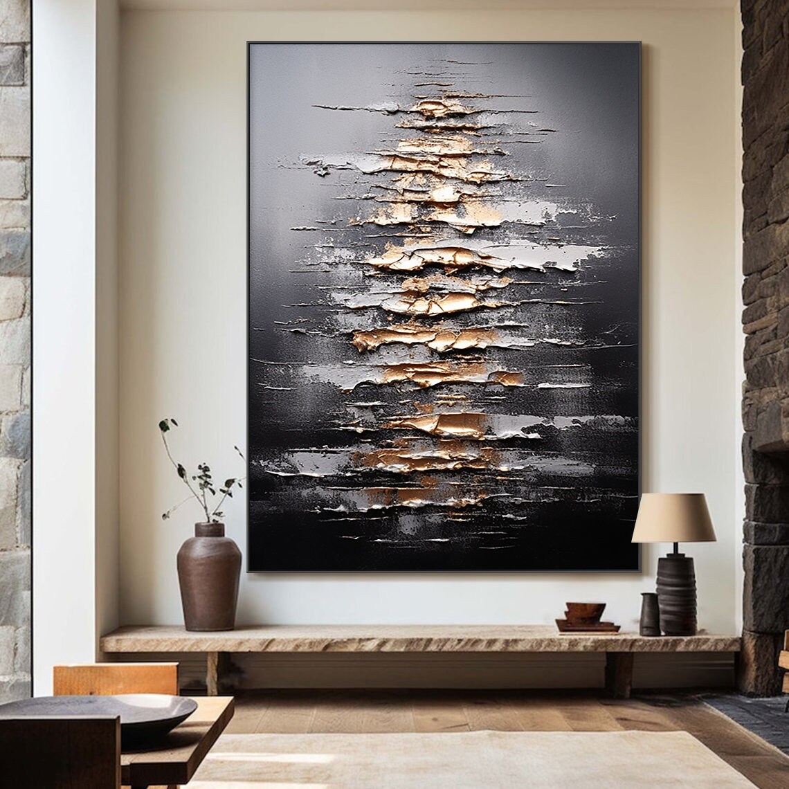 Wabi Sabi Abstract Wall Art Print, Black and Gold