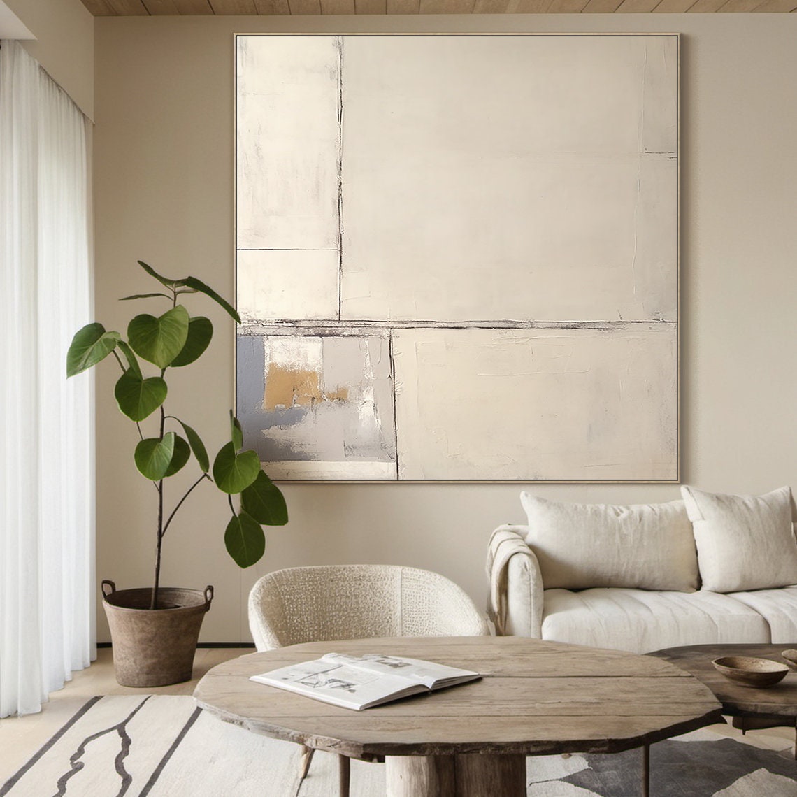 Beige Cream Minimalist Abstract Block Neutral Textured Art Poster - Image 4