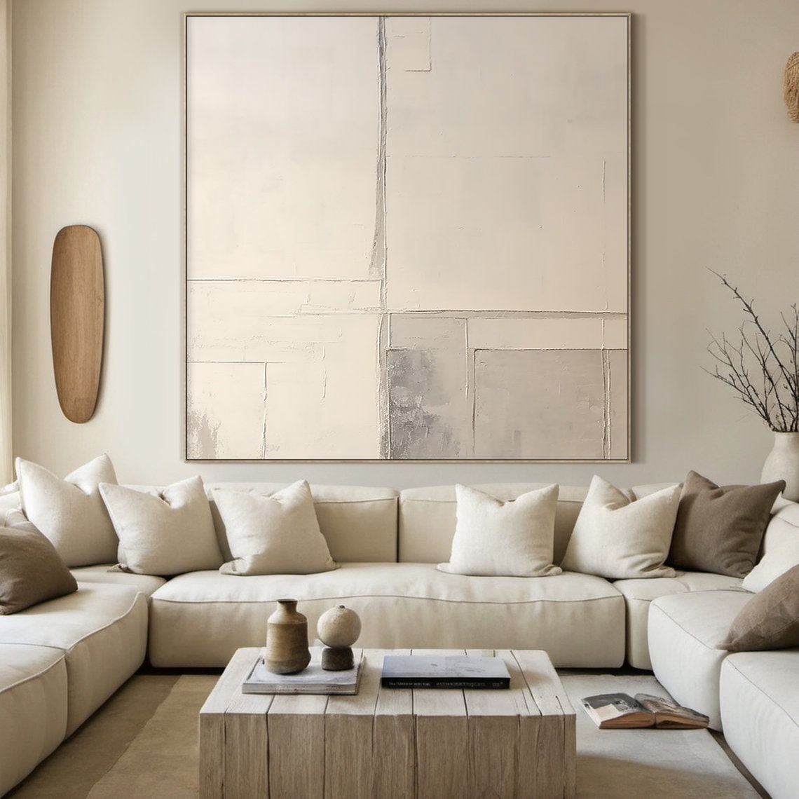 Beige Minimalist Abstract Grid Lines Neutral Textured Art Poster - Image 6