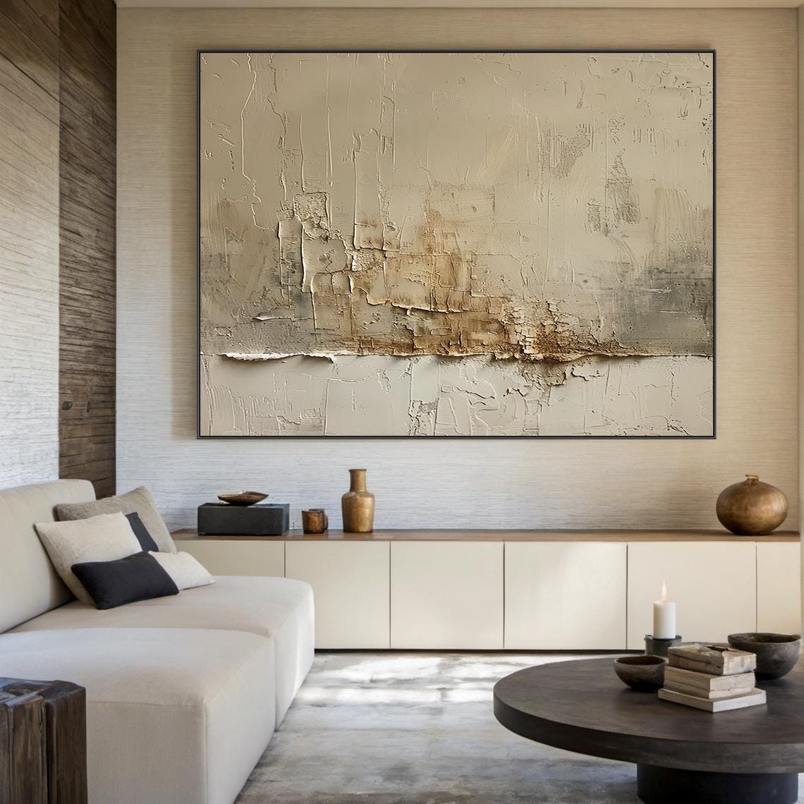 Brown Abstract Oil Painting Decorative Painting Beige Textured Wabi Sabi Wall Painting Beige Abstract Art Modern Home Decor - Image 2